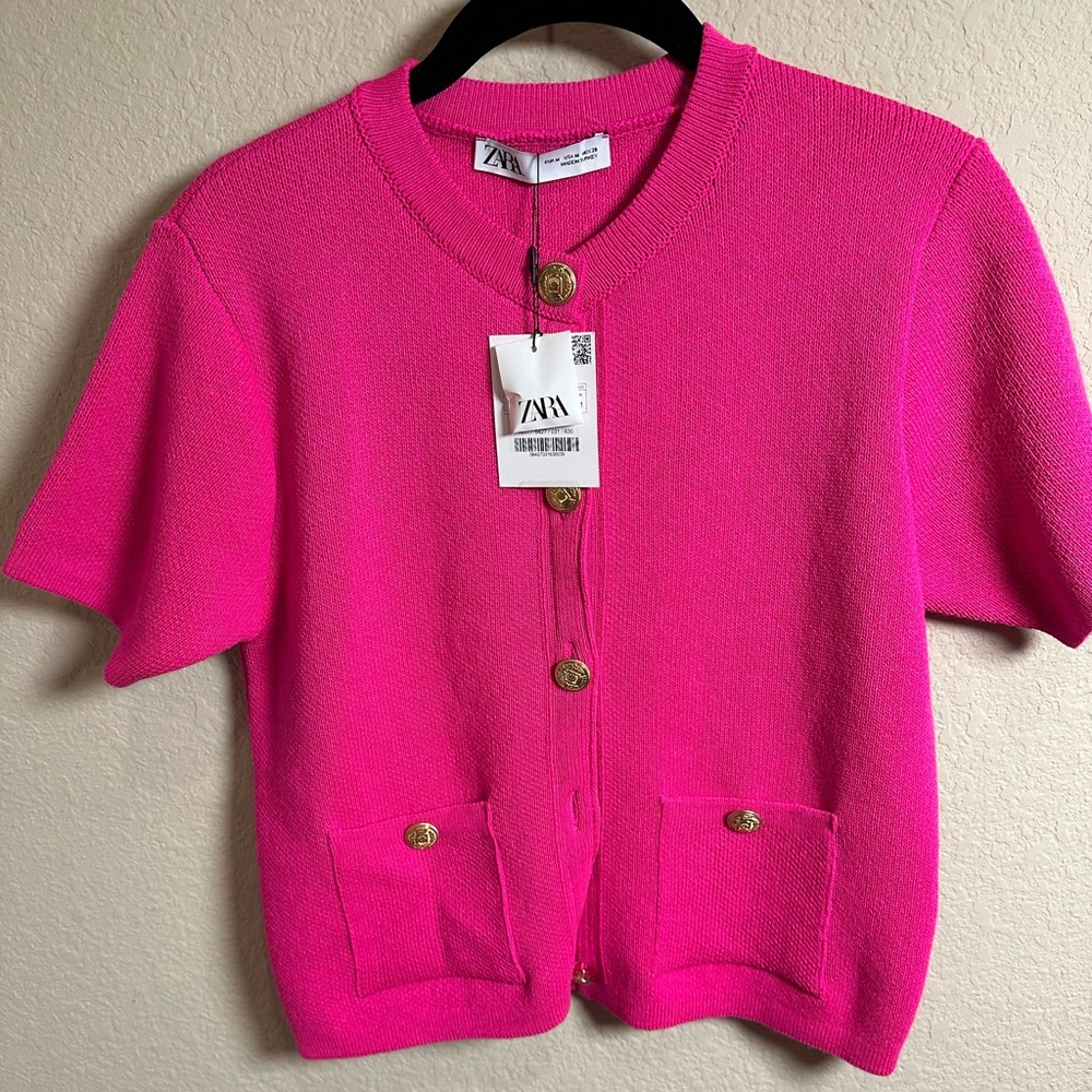 Zara Fuchsia Button-Up Sweater